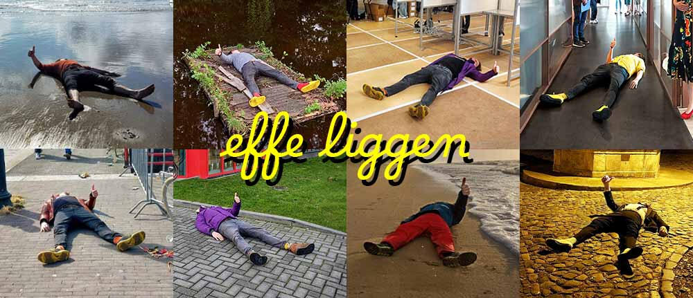 Foto van Floris van Bergeijk die op een bankje zit. Hij heeft donker kort haar en draagt een blauw vest met een rood shirt er onder. Hij zit op een bankje buiten